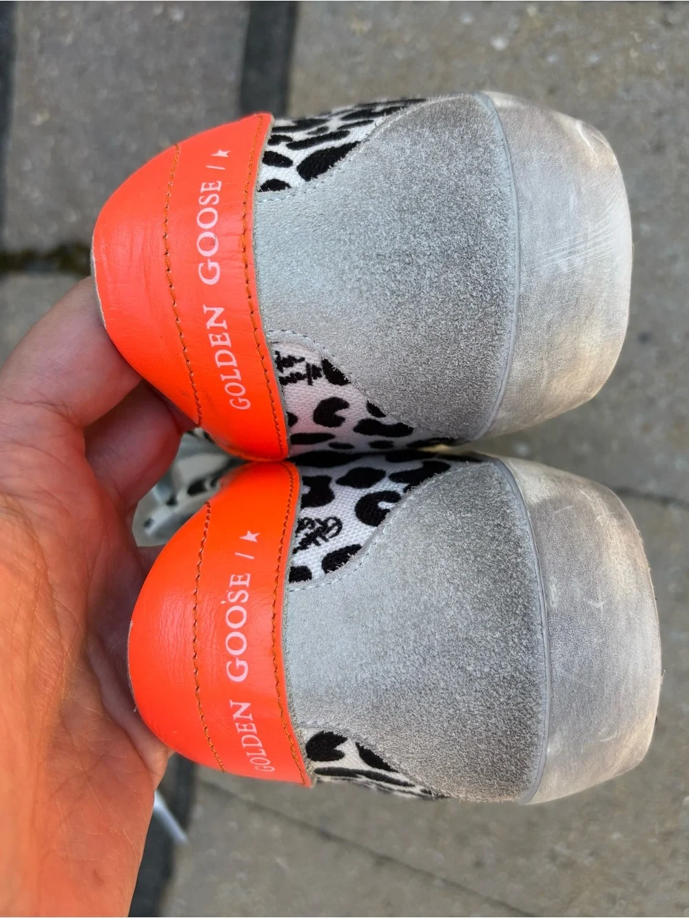 Golden Goose Leopard Print Sneakers with Neon Green Star and Orange Heel - Picture 3 of 6